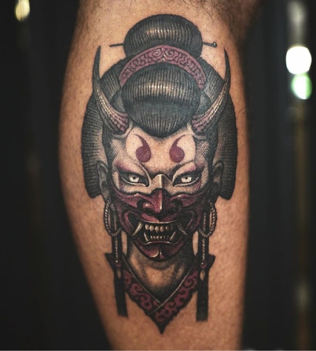 hình xăm geisha mặt quỷ