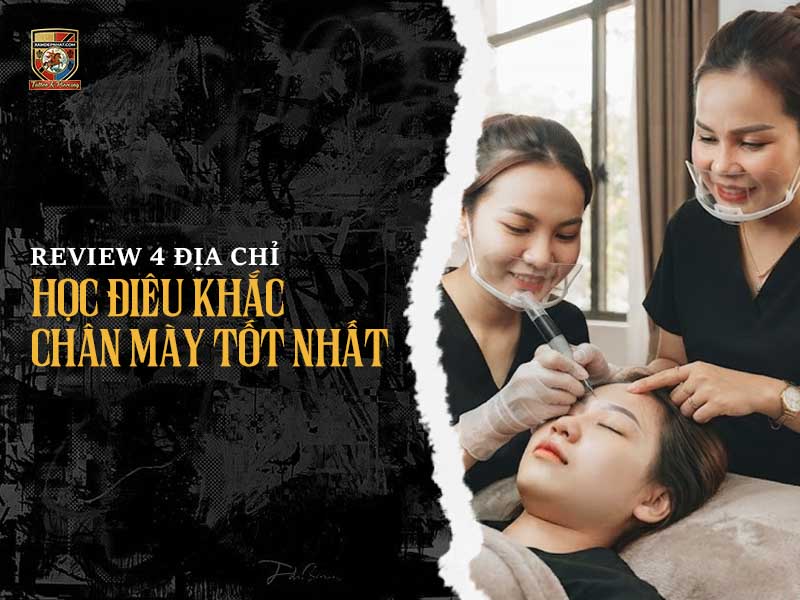 Giảng viên đang hướng dẫn học viên thực hành tại địa chỉ học điêu khắc chân mày tốt nhất.