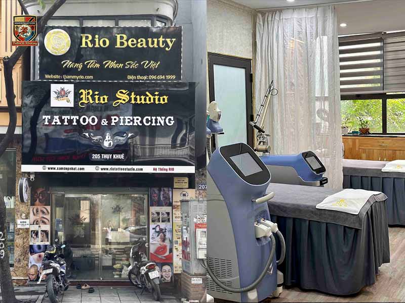 Mặt tiền cơ sở Rio Beauty và không gian phòng trị liệu công nghệ cao tại địa chỉ làm hồng nhũ hoa uy tín.