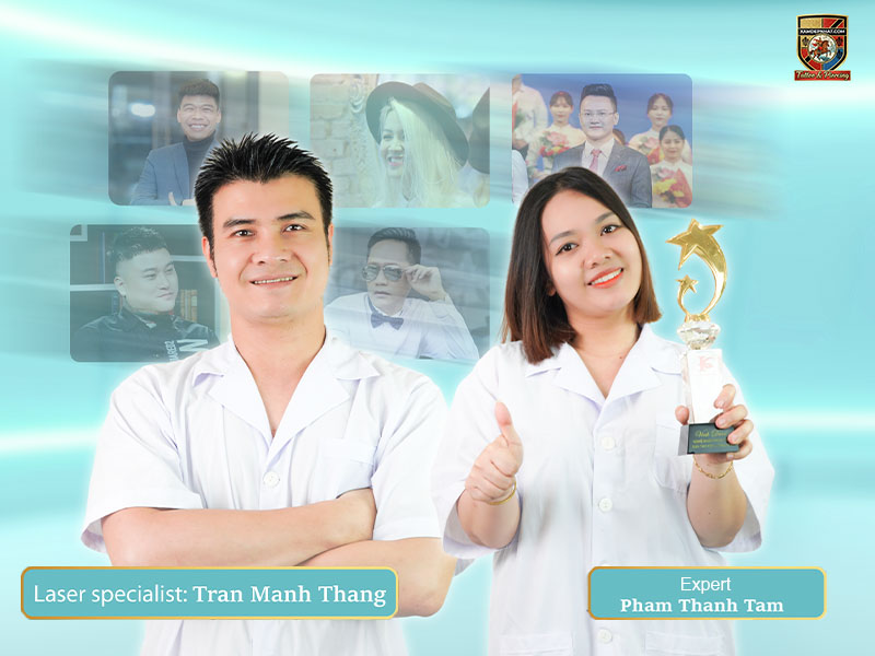 Chuyên gia Tran Manh Thang và Pham Thanh Tam tại địa chỉ phun môi cam đào uy tín.