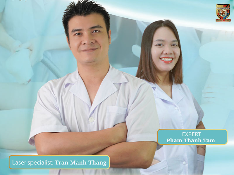 Chuyên gia Trần Mạnh Thắng và Phạm Thanh Tâm tại địa chỉ phun môi ombre uy tín.