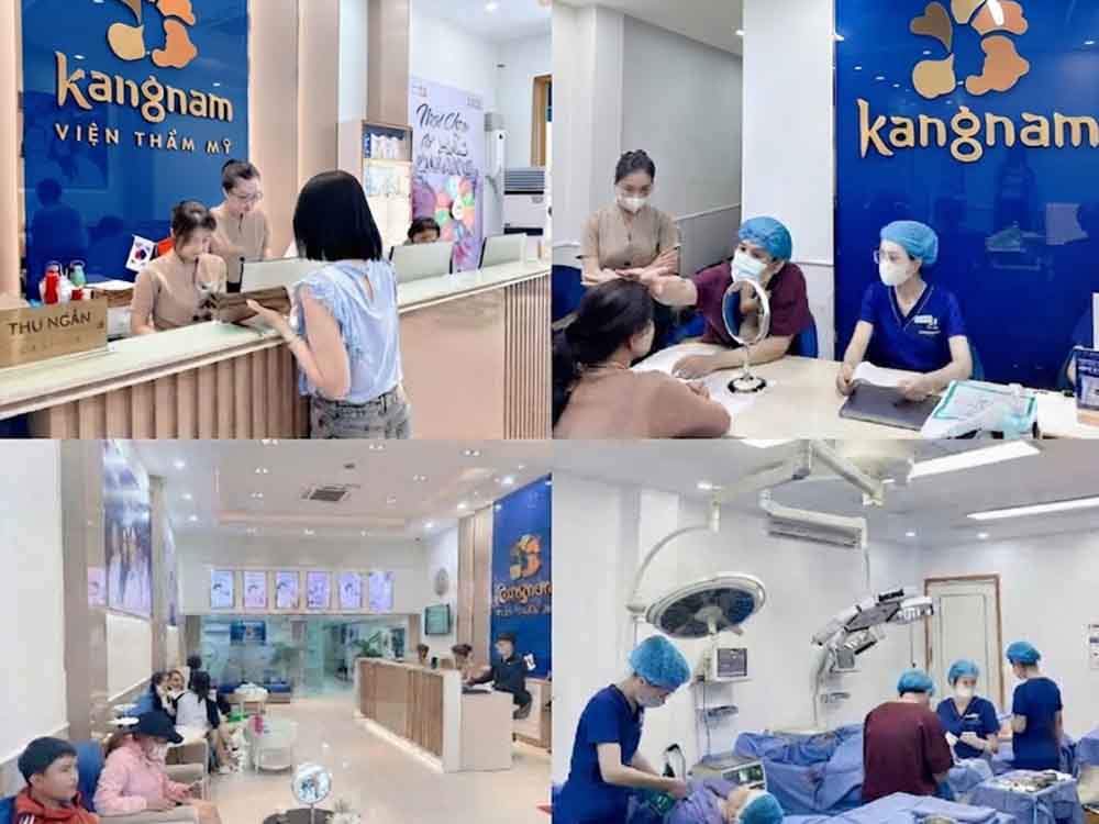 Doctors conducting consultations, client check-ins, and surgical procedures at Kangnam Aesthetic Hospital