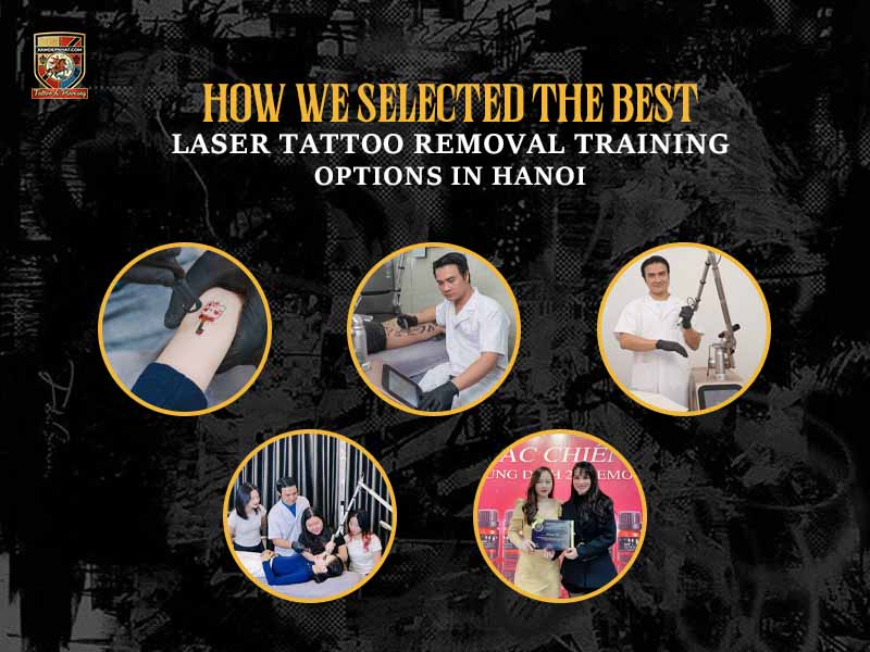 Promotional banner collage showing various stages of laser tattoo removal training and certification