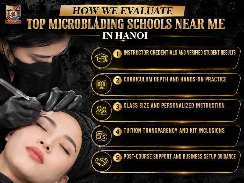 Evaluation criteria for top microblading schools near me in Hanoi.