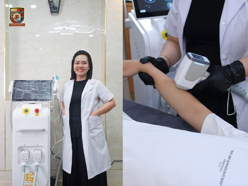 Specialist performing arm laser hair removal near me in Hanoi